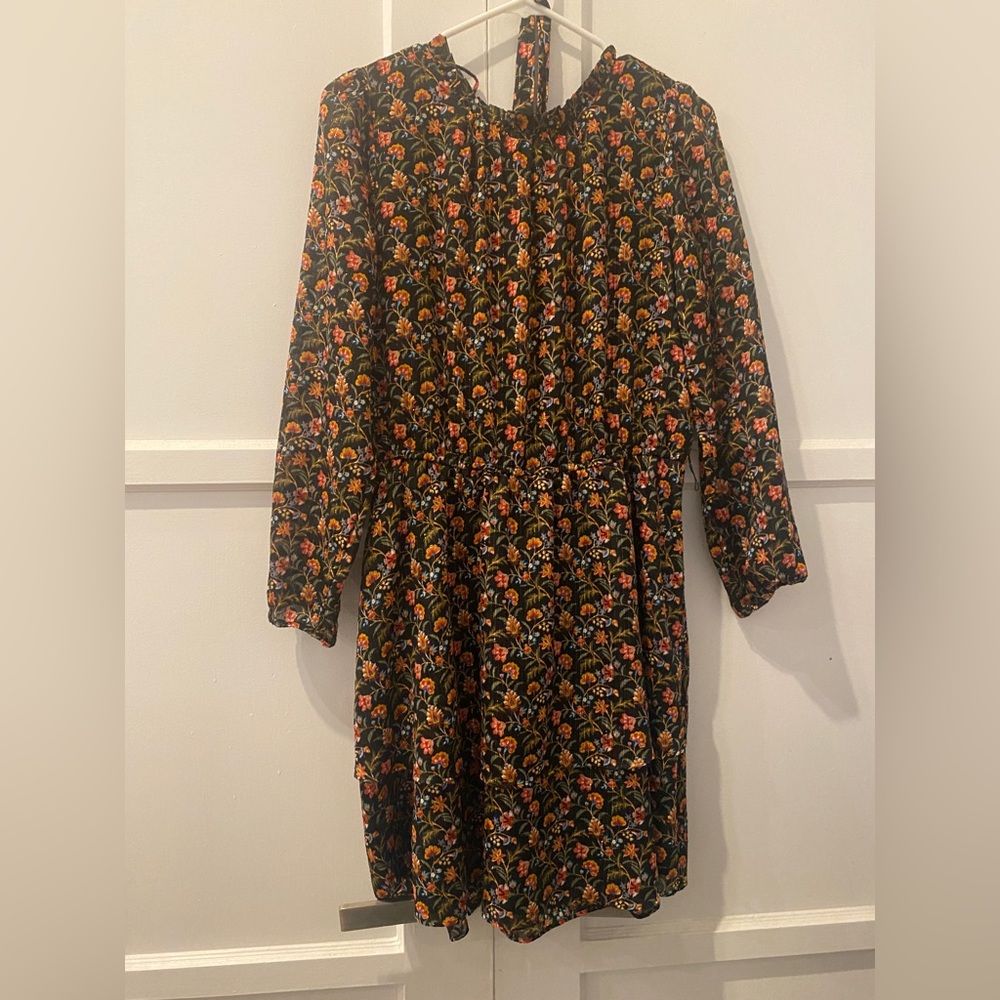 LOFT Floral Shimmer Cinched Waist Dress With Belt